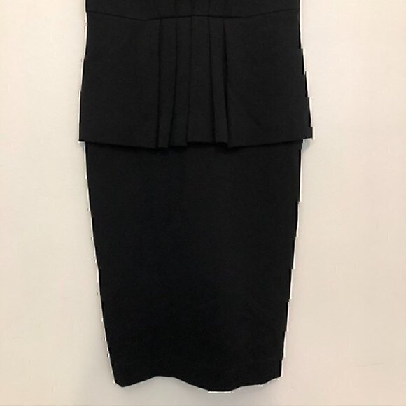 TAYLOR Solid Black Pleated Gathered Sleeveless Ponte Knit Peplum Sheath Dress 6 - Picture 4 of 12